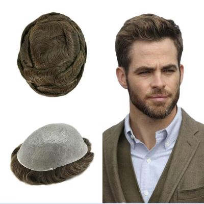 JUST HAIR Thin Skin Mens Toupee Human Hair Replacement V-looped Men Hair Piece 0.04mm Invisible Toupee for Men Hair System 8X10-80% density#7 Very Light Brown
