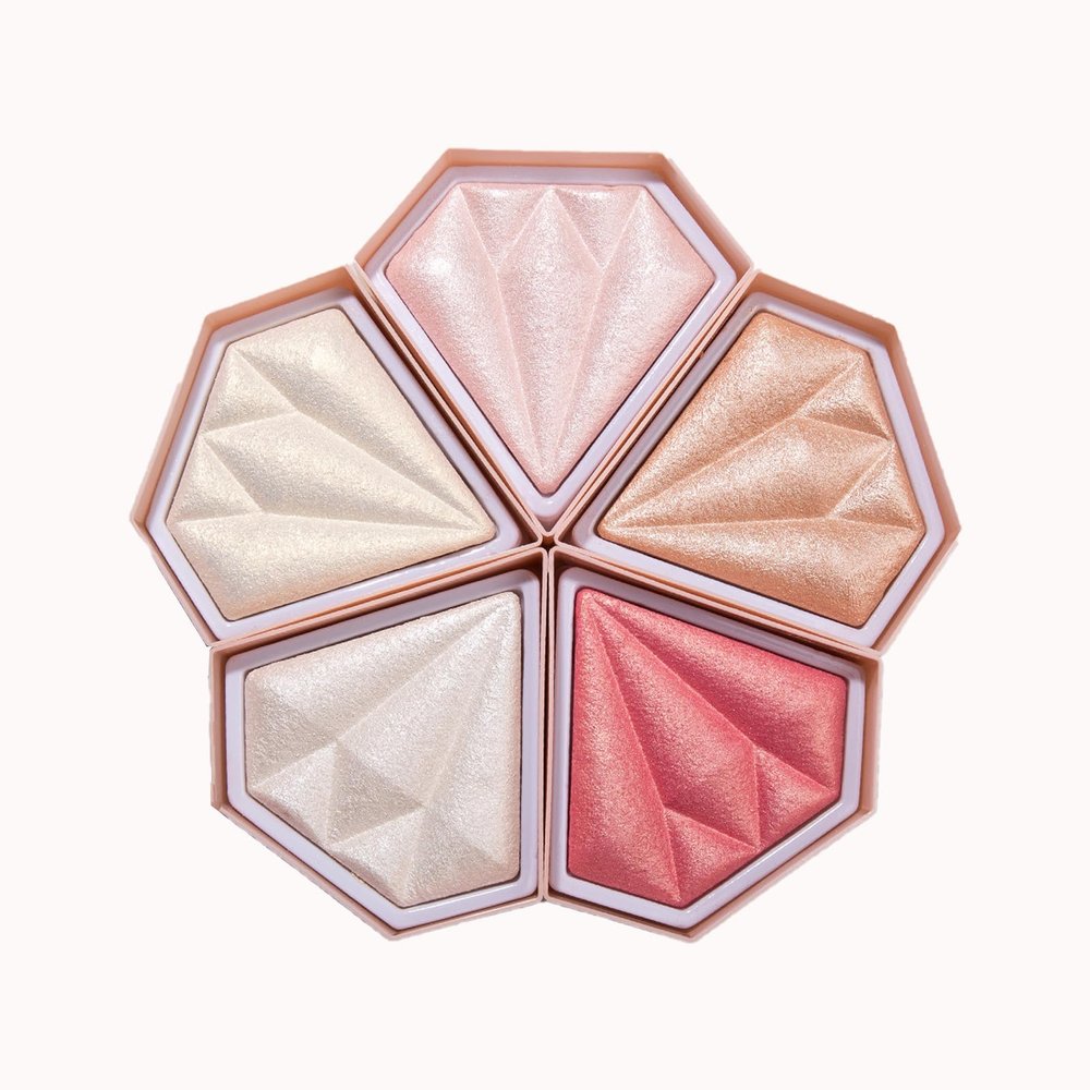 High Gloss Powder Palette - Suitable For Pink Fluorescent Powder On The Face And Body, Diamond Shaped 3D Face Glitter And Body Glitter, Facial Lighting High Gloss (#A, 10g*5)