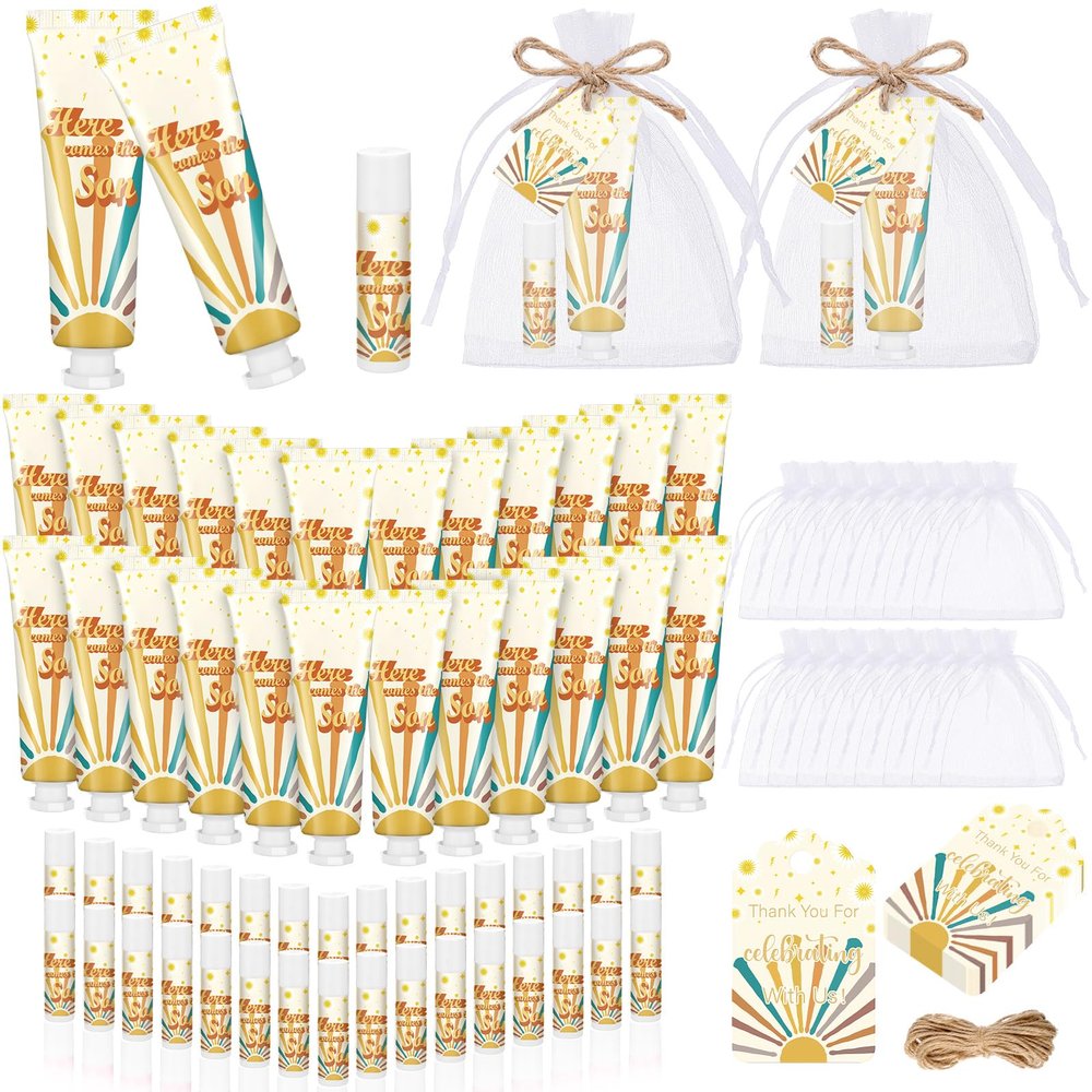 Dansib 24 Sets Here Comes the Shower Gifts Here Comes the Hand Cream and Lip Balm Shower Party Favors for Guest Travel Size Hand Lotion and Lip Balm Bulk Birthday Party Supplies