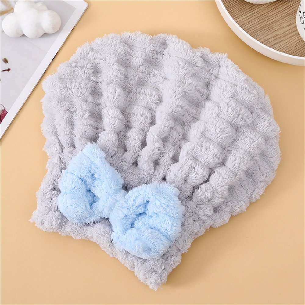 2PCS Absorbent Hair Towel Wrap for Wet Hair, Microfiber Quick-Drying Thickened Hair Towels with Soft Bow Tie, Wrap for Long & Curly Hair Women(Style I)