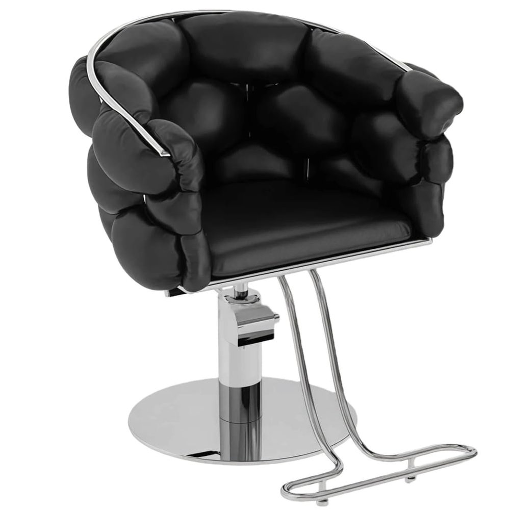 Barber Chair with Heavy Duty Hydraulic Pump, Height Adjustable, 360 Rolling Swivel, Stainless Steel Frame, for Hair Stylist, Barbershop, Beauty Shop,Black,Silver Frame