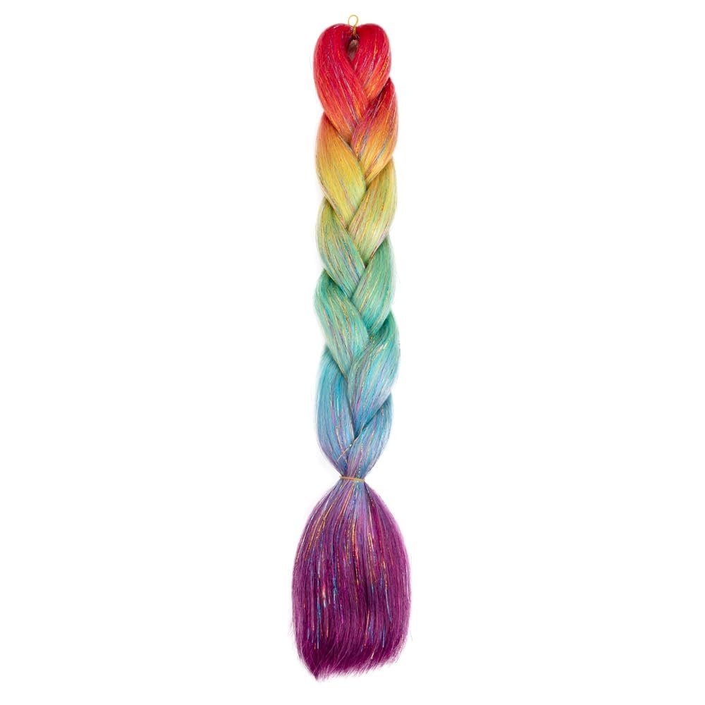 LiuliuBull Ombre Synthetic Glitter Jumbo Braids Extensions - 24 Inch Sparkle Rainbow Colored Braiding Hair for Women DIY Hairstyle(H69)