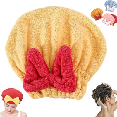 2026 New Super Absorbent Hair Towel Wrap For Wet Hair,Microfiber Hairs Towel Wrap Women Quick-Drying,Multi Functional Thickened Hairs Towels,Soft Bow Tie Wet Hairs Towels Wraps For Women (Yellow)