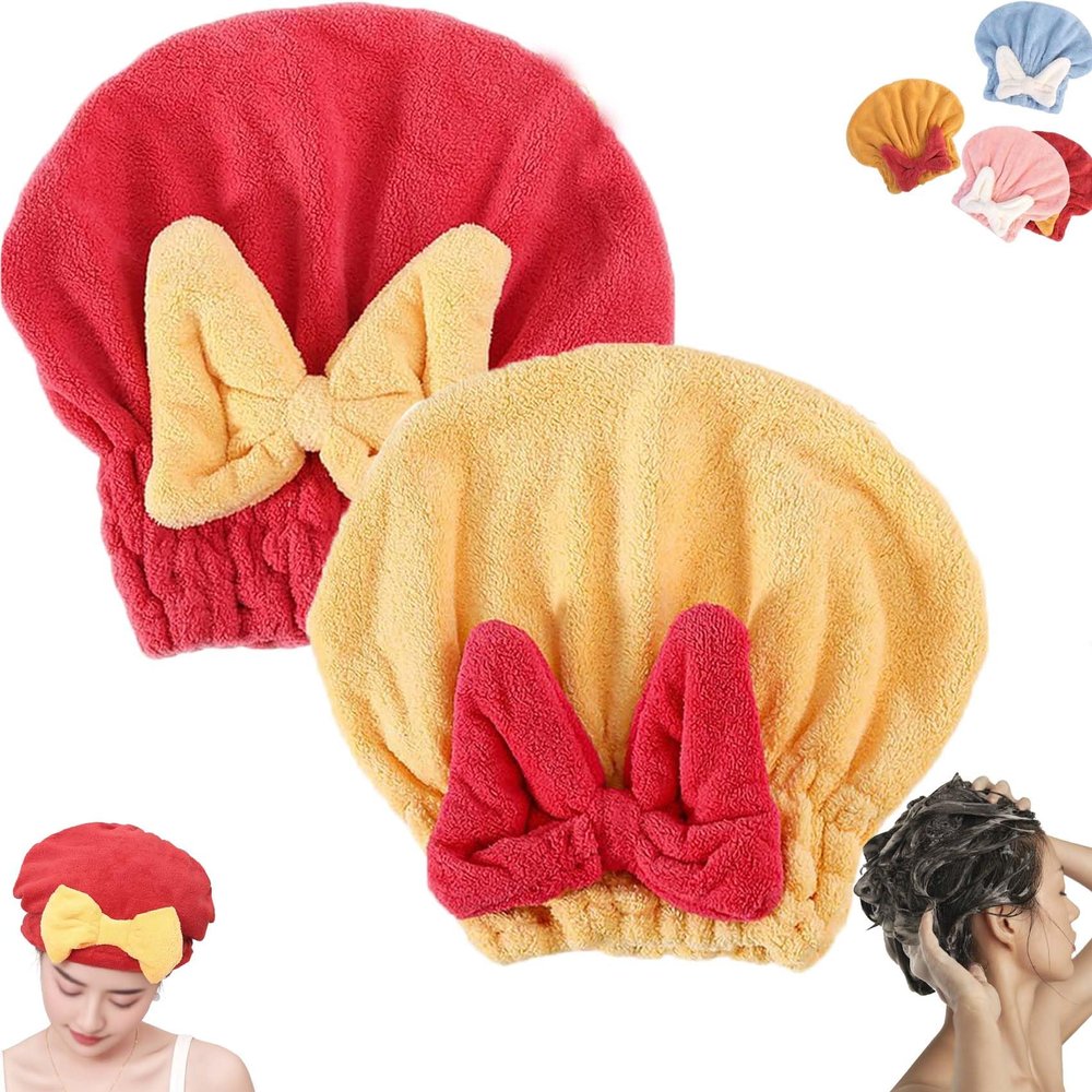 2026 New Super Absorbent Hair Towel Wrap For Wet Hair,Microfiber Hairs Towel Wrap Women Quick-Drying,Multi Functional Thickened Hairs Towels,Soft Bow Tie Wet Hairs Towels Wraps For Women (2PCS-A)