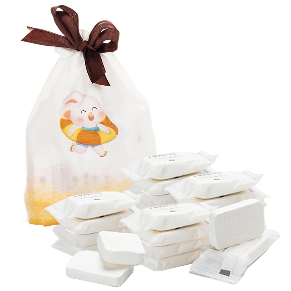 Muzrunq Compressed Towels 20Pcs Disposable Plant Fiber Compressed Face Towels Strong Absorbent Skin-Friendly Individually Packaged for Travel, Camping with Storage Bag ..