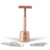 J&L Naturals Reusable Safety Razor Set, Stainless Steel, Double-Sided, Black/Rose Gold/Green/White, 5 Refill Blades, with Stand (Rose Gold) view 1
