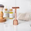 J&L Naturals Reusable Safety Razor Set, Stainless Steel, Double-Sided, Black/Rose Gold/Green/White, 5 Refill Blades, with Stand (Rose Gold) view 3