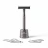 J&L Naturals Reusable Safety Razor Set, Stainless Steel, Double-Sided, Black/Rose Gold/Green/White, 5 Refill Blades, with Stand (Black) view 1