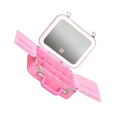 ANGESHA Professional Makeup Case with Adjustable LED Rings Light and Mirrored Portable Cosmetic Organiser for Women