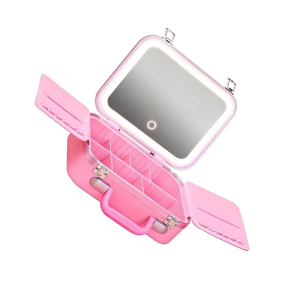 ANGESHA Professional Makeup Case with Adjustable LED Rings Light and Mirrored Portable Cosmetic Organiser for Women