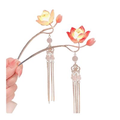 2 Pack Lotus Lantern Light Hairpins for Women and Girls Chinese Dangle Tassel Hair Sticks Hair Accessories