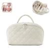 2025 Upgraded Travel Makeup Bag for Women, Makeup Bag for Woman, Puffer Waterproof Cosmetic Organizer with Brush Compartment & Handle, 180 Lay-Flat Design for Full-Size Skincare (Beige) view 1