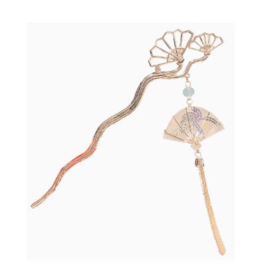 2 Pack Metal Flower Hairpins for Women Girls Foldable Small Fan Tassel French Hair Pin Buns Hair Accessories