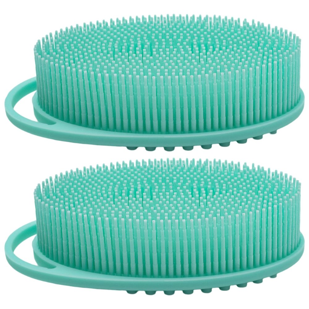 2Pcs Silicone Body Scrubbers Soft Silicone Loofah with Handle Gentle Exfoliating Body Scrubber for Sensitive Skin Women Men Kid