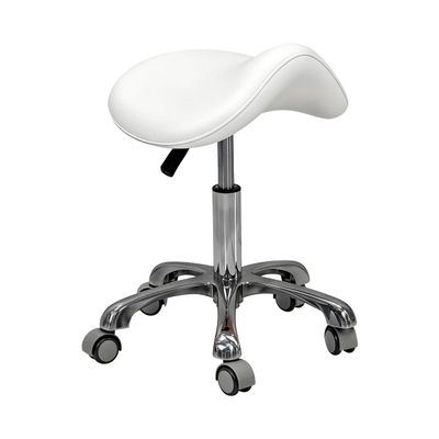 Lexdiwer Saddle Stool Rolling Chair for Medical Massage Salon Kitchen Spa Drafting,Adjustable Hydraulic Stool with Wheels (White, Without Backrest)