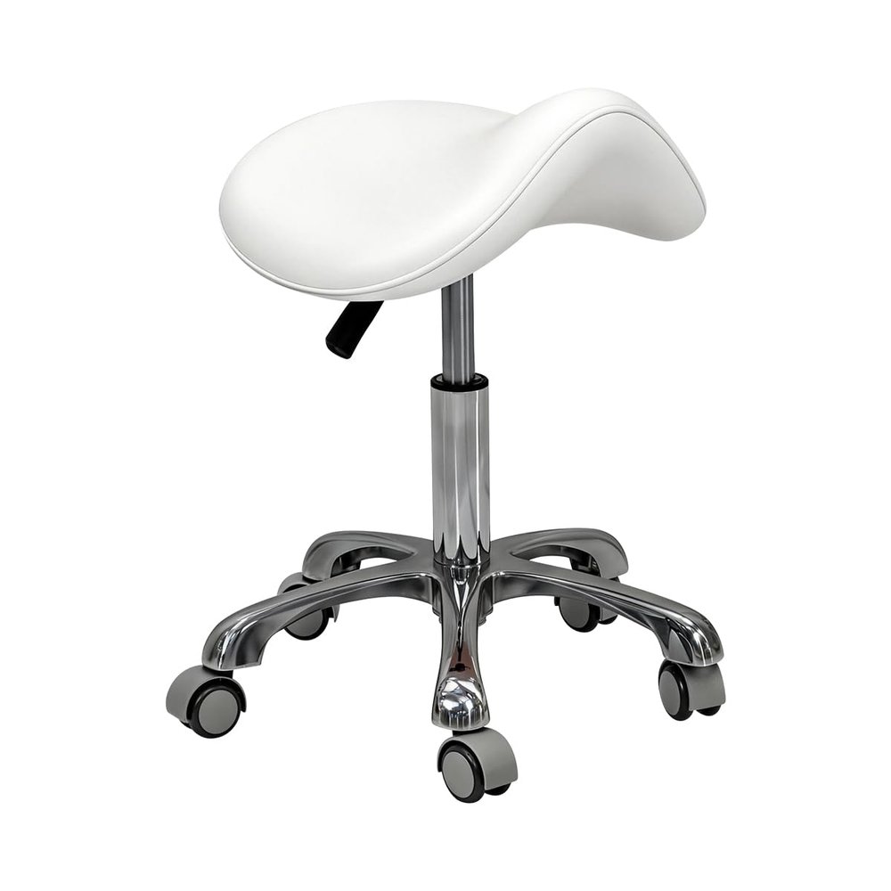 Lexdiwer Saddle Stool Rolling Chair for Medical Massage Salon Kitchen Spa Drafting,Adjustable Hydraulic Stool with Wheels (White, Without Backrest)