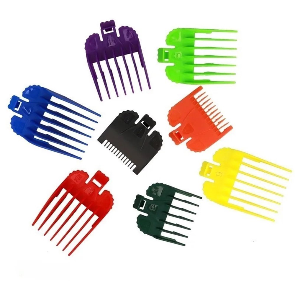 8Pcs/Set Professional Hair Cutting Guide Comb Clipper Limit Comb Trimmer Cutting Styling Tools Attachment Compatible 1.5mm-25mm(Colorful)
