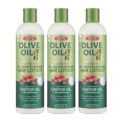 ORS Olive Oil Incredibly Rich Moisturizing Hair Lotion with Castor Oil for Strengthening 12.5 Ounces (Pack of 3)