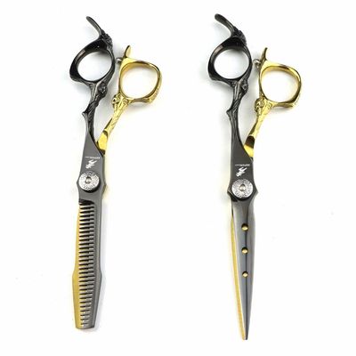 440C Stainless Steel Hair Clipper Set, 6.0-inch Black with d Teeth, Home Hair Clipper Set, Includes Flat Shears and Thinning Shears