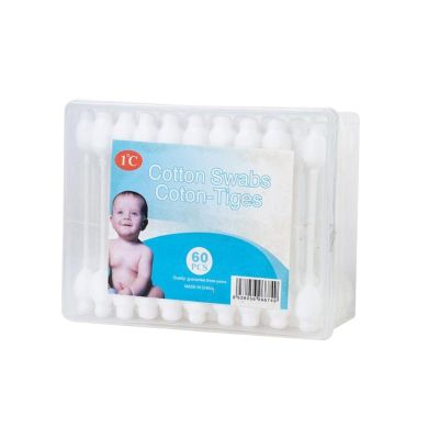 60PCS Ear Cleaning Cotton Swabs, Double Head Gourd Shape Cleaning Sticks Buds, in Plastic Box