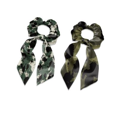 TSOVTHRID Camo Hunting Elastic Hair Ties No Damage Ribbon Satin Silk Hair Ties No Damage Womens Knotted Bow Chic Long Tails Accessory for Travel Pack of 2