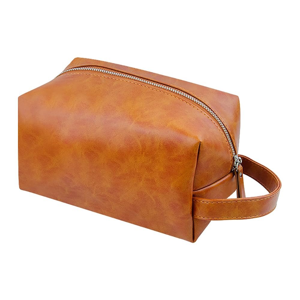 1 Pcs Small Travel Cosmetic Bag for Purse,Capacity Portable Makeup Bags with Zipper PU LeahterToiletry Bags for Women-Orange
