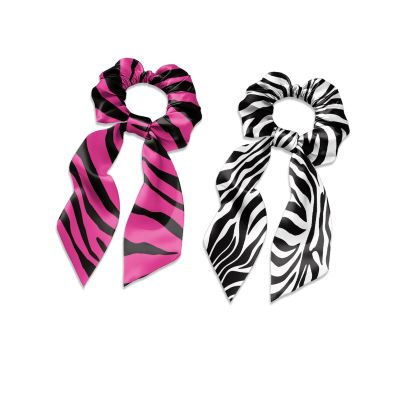 TSOVTHRID 2 Pack Bow Hair Ties Adult Pink Black Zebra Print Satin Hair Ties for Curly Hair No Damage Ribbon Scrunchies with Knot Lightweight Scarf Ties