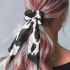 TSOVTHRID Cow Print Hair Scarf Scrunchies for Women Pack of 2 Knotted Bow Hair Ties Brown Black Ribbon Scrunchy Long Hair Decor Tails Flowing Ribbon view 2