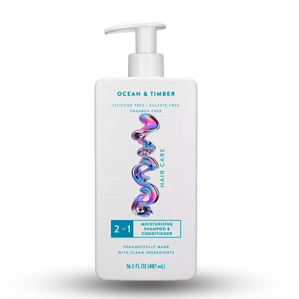 Ocean & Timber 2-in-1 Moisturizing Shampoo and Conditioner, Silicone-Free, Sulfate-Free, Paraben-Free, Clean Ingredients, 16.5 Fl Oz