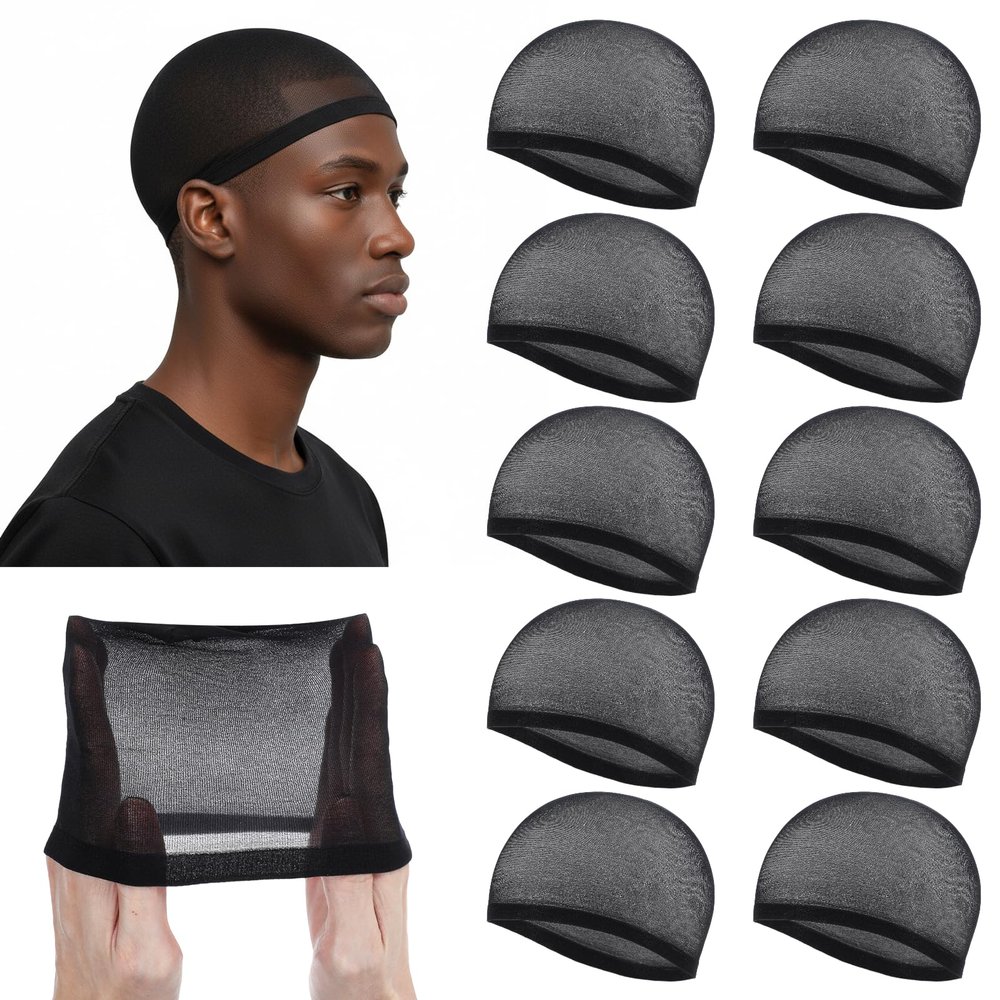10Pcs Wave Caps, Stocking Wave Cap for Men Stretchy Wig Cap for Women, Lightweight Beanie for Quick Waves Hairnet for Men & Women, Comfortable Fit, Black