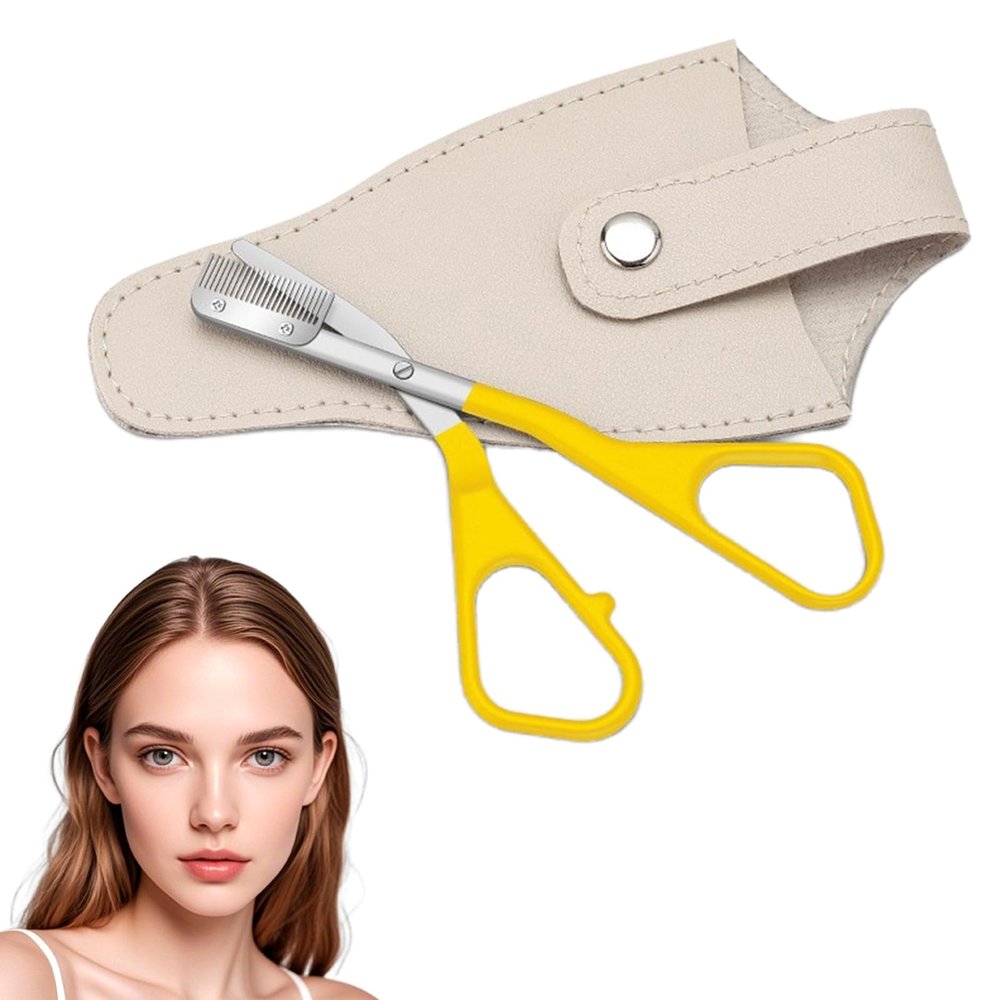 Eyebrow Trimmer Scissor for Women, 2-in-1 Professional Stainless Steel Eyebrow Scissors with Comb, 2025 New Grooming Makeup Tool Xmas Stocking Stuffer (yellow)