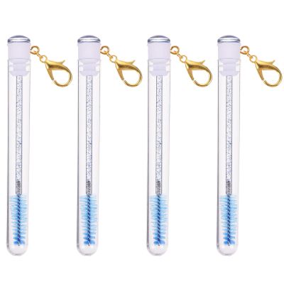 JEWEDECO 4pcs Eyelash Brush Mascara Wands Keychain Plastic Fiber Makeup Applicators for Women Daily Use Travel Beauty Tools Blue