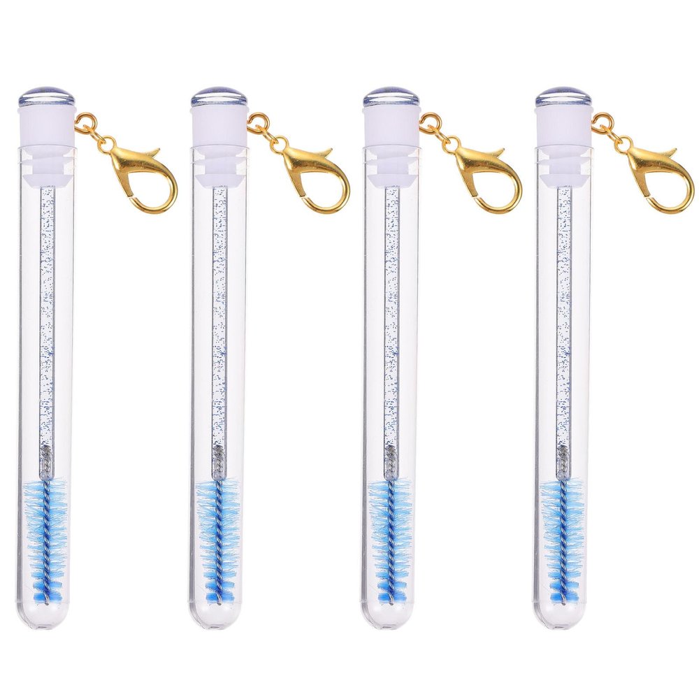 JEWEDECO 4pcs Eyelash Brush Mascara Wands Keychain Plastic Fiber Makeup Applicators for Women Daily Use Travel Beauty Tools Blue