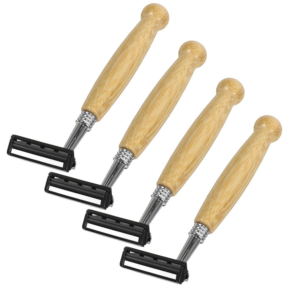 HOOTNEE 4 Pcs Handle Safety Razors for Men and Women Stainless Steel Blades for Close Smooth Shaving Eco-friendly Hair Trimmer and Beard Clipper