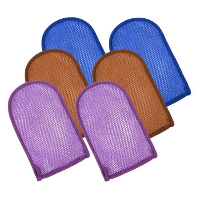 FUOYLOO 6pcs Exfoliating Bath Mitts Thickened Shower Gloves for Gentle Skin Scrubbing and Cleaning Double-sided Bath Gloves with Vibrant Blue Purple Colors for Spa and Daily Use