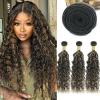 P1B27 Highlight Blonde Human Hair Bundles Honey Blonde Water Wave 3 Bundles 12A Brazilain Virgin Hair Weave 18 20 22inchesBlack and Blonde view 1