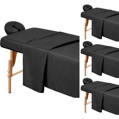 Comfyanno 4 Sets Massage Table Sheets Sets, 3 Pcs Professional Microfiber Massage Bed Sheets, Soft, Light-Weight, Stain & Wrinkle Resistant, Includes Flat & Fitted Sheet, Face Cradle Cover - Black