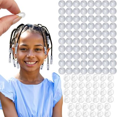 120 Pcs Silicone Hair Beads for Women Girls Braids, Soft Colorful Pony Beads Bulk for Kids Girls Women Hair Accessories for Braids (Glitter Silver)