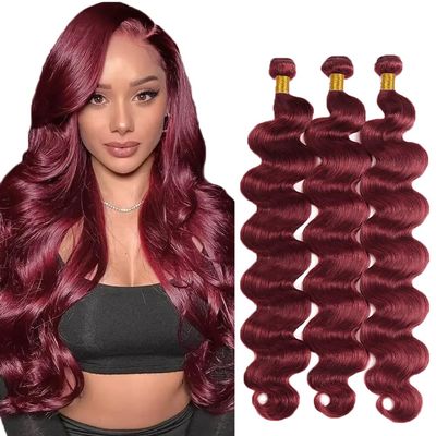 #99J Wine Red Bundles Human Hair Body Wave Bundles 28 28 28 Inch Burgundy Body Wave Bundle Human Hair Extensions Double Weft Unprocessed Brazilian Virgin Hair 3 Bundle 50 Grams Per Bundle