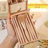 Professional 5-Piece Makeup Brush Set, Apricot Pink Portable Case with Mirror, Soft Bristle Powder Blush Eyeshadow Brushes with Gold Accents view 2