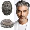 FACE MIRACLE Hair Piece For Mens Toupee Lace Hair Replacement System European Human Hair Piece Toupee For Men Bleached Knot Lace Hair Protesis 7X9#1B60#1B Off Black+60% Grey 120% Density view 1