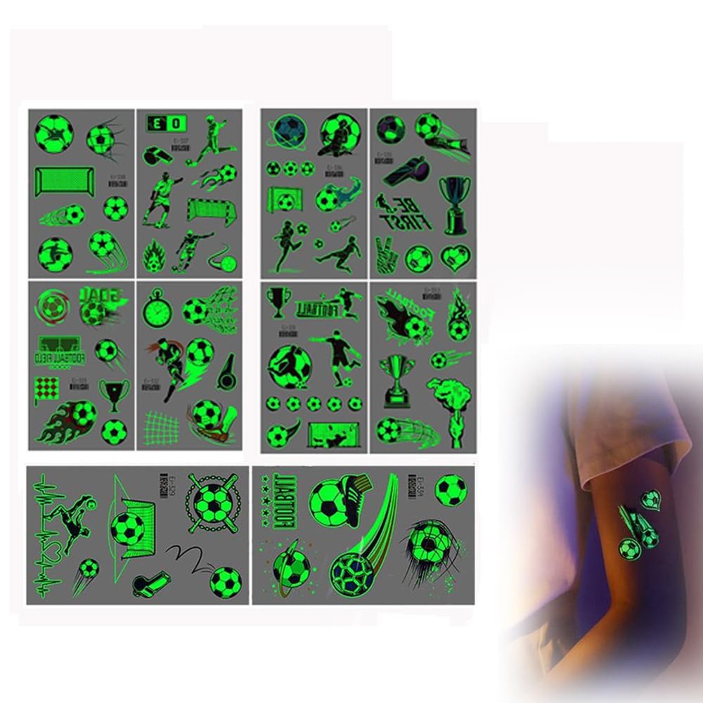 10 Sheets Soccer Temporary Tattoos, Glow in The Dark Sports Tattoo Stickers Pre-Cut for Party Favors, Kids Classroom Rewards, Goodie Bag Stuffers and Birthday Decorations Supplies