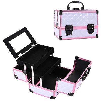APSEQR makeup bag cosmetic case, portable cosmetic box Durable Multi Layer Professional Makeup Organizer with Aluminium Frame, Lockable Design, Extendable Trays, Perfect for Travel and Beauty