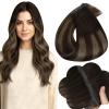 Full Shine Butterfly Weft Hair Extensions 16 Inch 50 G Invisible Pu Hole Hair Extensions Real Human Hair Balayage Dark Brown to Ash Brown Mix Brown Double Sided Layered Weft Hair for Women view 1