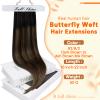 Full Shine Butterfly Weft Hair Extensions 16 Inch 50 G Invisible Pu Hole Hair Extensions Real Human Hair Balayage Dark Brown to Ash Brown Mix Brown Double Sided Layered Weft Hair for Women view 2