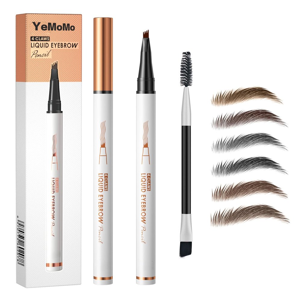 YeMoMo 4-Claw Liquid Eyebrow Pencil, Waterproof Natural Looking Microblading Effect, Professional Makeup Tool with Fine Tip, 6#Black Brown