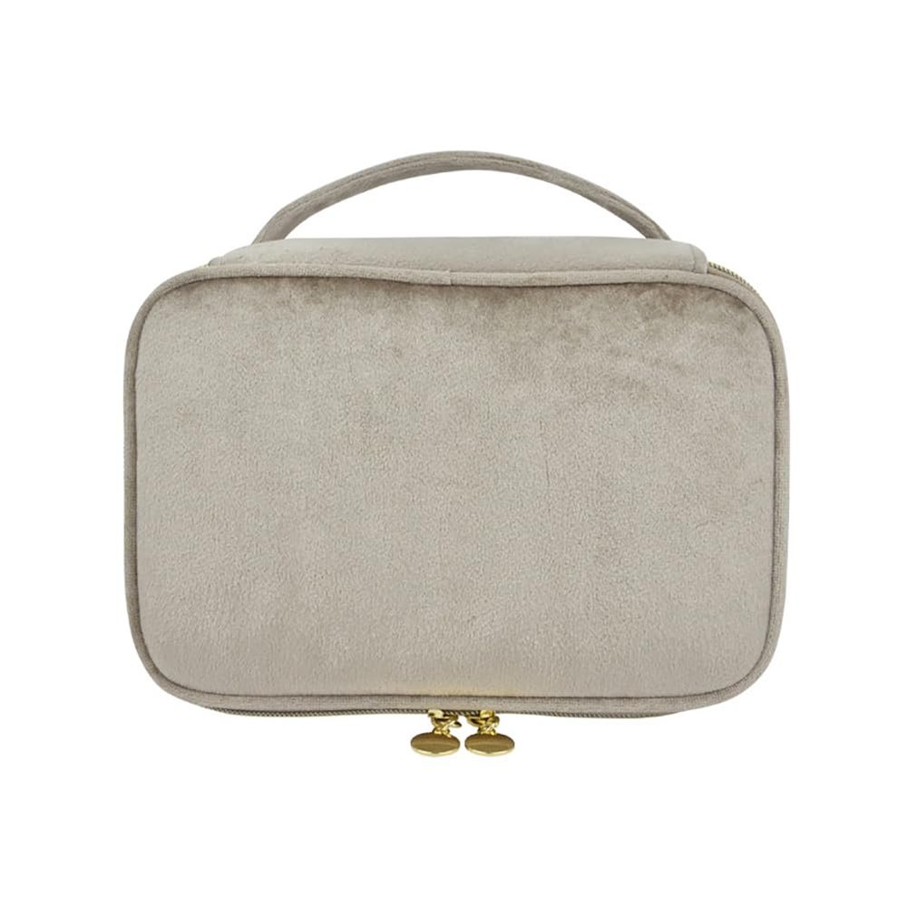 1 Pcs Large Portable Cosmetic Bag,Cute Travel Makeup Bag Velvet Travel Cosmetic Bags Makeup Brushes Accessories For Woman Men-Khaki