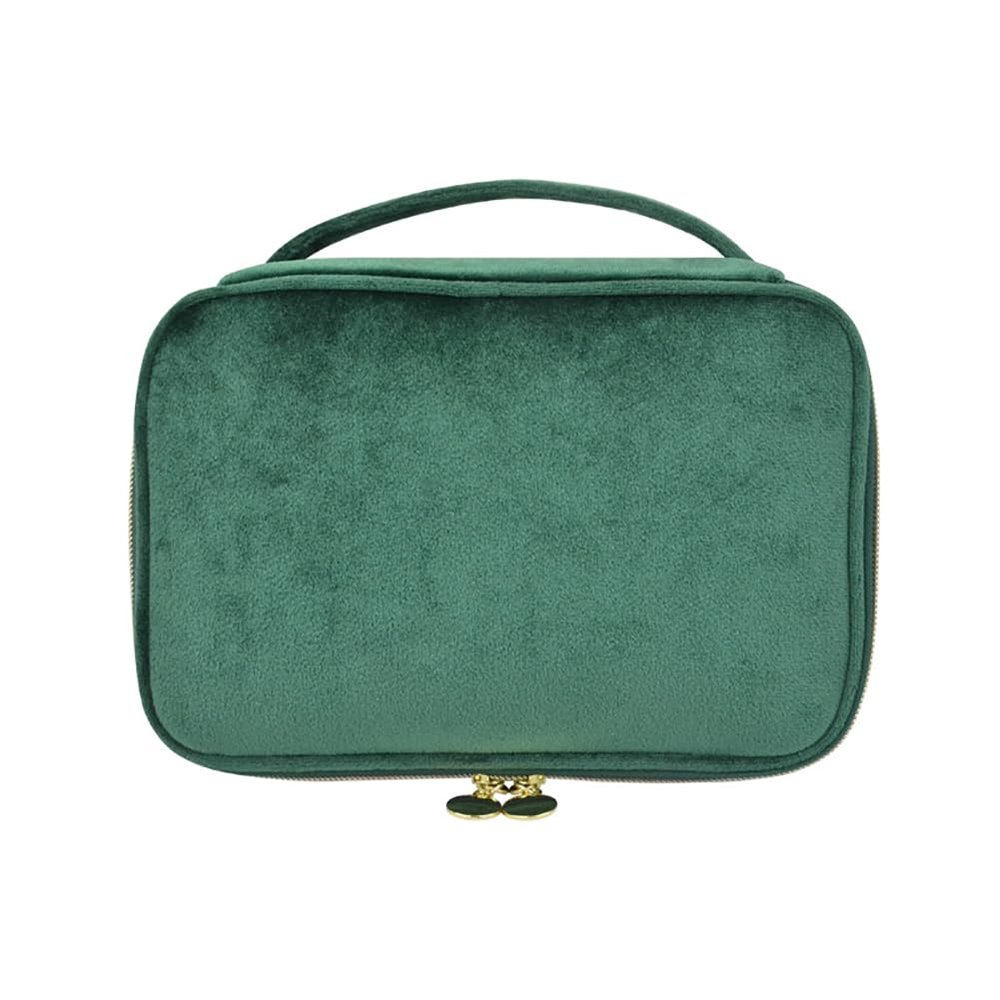1 Pcs Large Portable Cosmetic Bag,Cute Travel Makeup Bag Velvet Travel Cosmetic Bags Makeup Brushes Accessories For Woman Men-Green