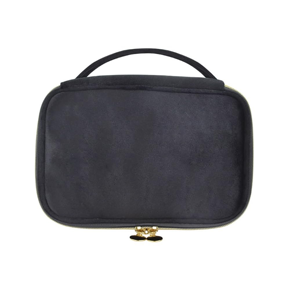 1 Pcs Large Portable Cosmetic Bag,Cute Travel Makeup Bag Velvet Travel Cosmetic Bags Makeup Brushes Accessories For Woman Men-Black
