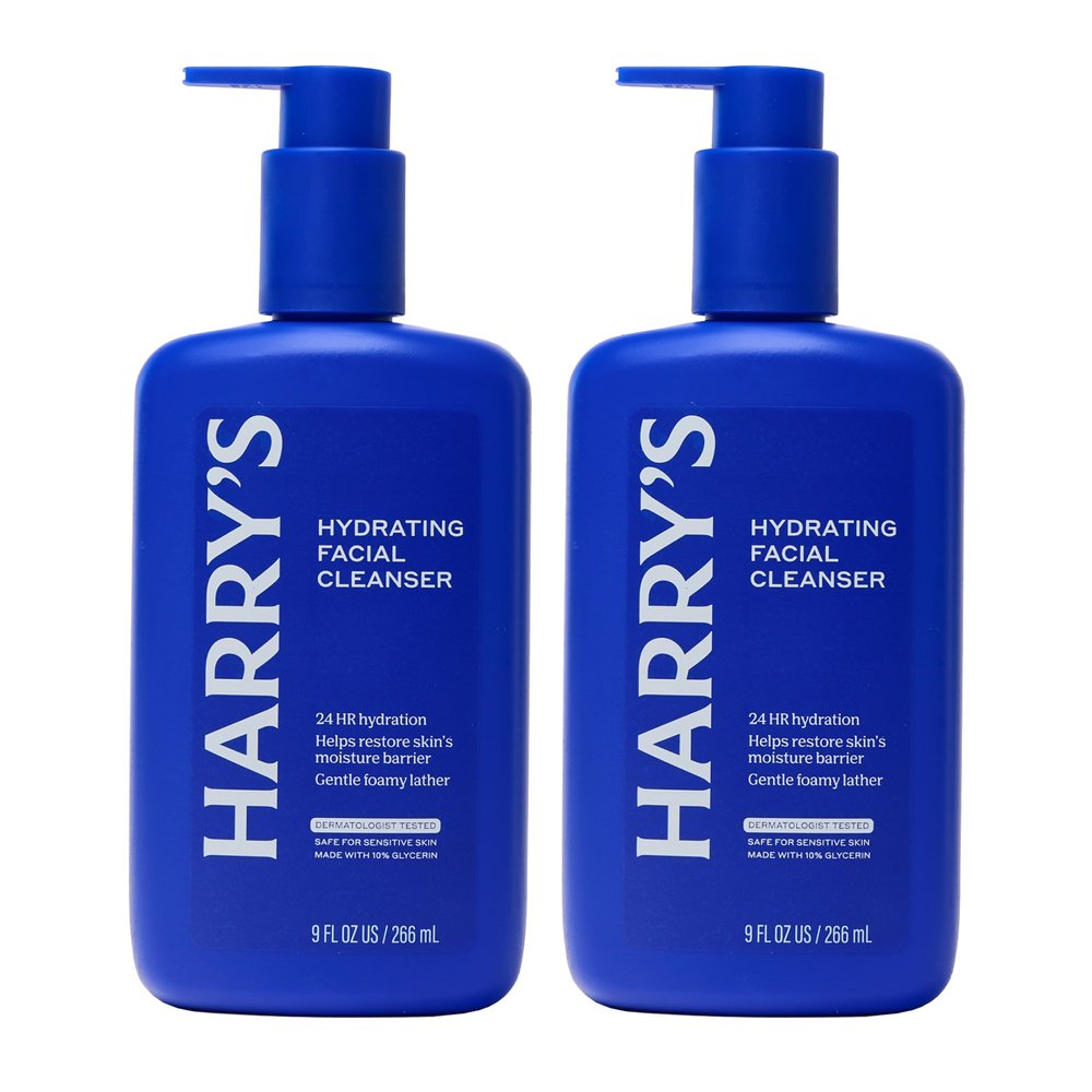 Harrys Hydrating Facial Cleanser for Men, Gentle Face Wash with 10% Glycerin, Dermatologist Tested, 9 Fl Oz, 2 Pack
